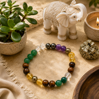 Money Magnet crystal bracelet with Green Aventurine, Jade, Tiger Eye, Citrine, Pyrite, Hematite, Clear Quartz and Amethyst
