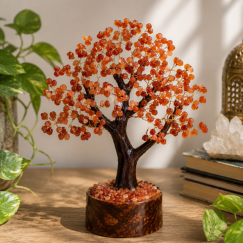 Handcrafted Carnelian Crystal Tree with natural carnelian crystal chips, resin trunk and elegant home décor setting