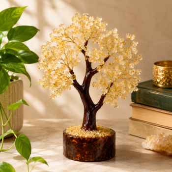 Citrine Crystal Tree for abundance and prosperity with natural citrine crystal chips, resin trunk and elegant home decor setting