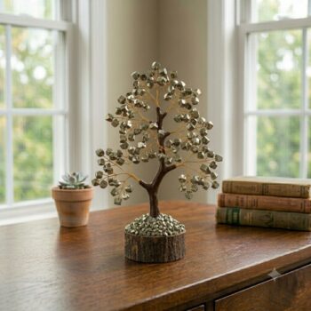 Handcrafted Pyrite Crystal Tree with natural pyrite crystal chips, resin trunk and elegant home décor setting