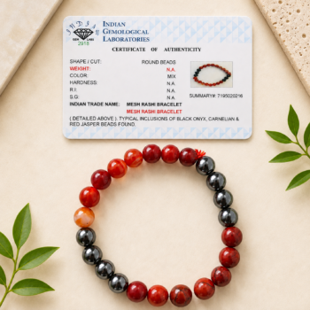 Mesh Rashi Bracelet with IGL authenticity certificate featuring Black Onyx, Carnelian and Red Jasper beads
