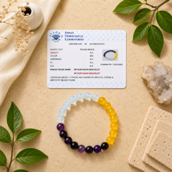 Mithun Rashi Bracelet with IGL authenticity certificate featuring Amethyst, Opalite and Citrine beads