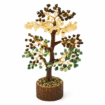 Money Magnet Crystal Tree with Green Aventurine, Citrine, Tiger Eye and Black Tourmaline gemstone branches on white background