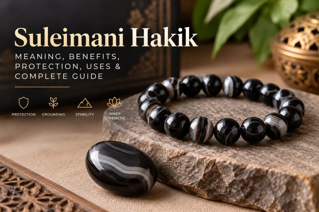 Suleimani Hakik bracelet and banded agate stone showing protection, grounding, stability, and inner strength